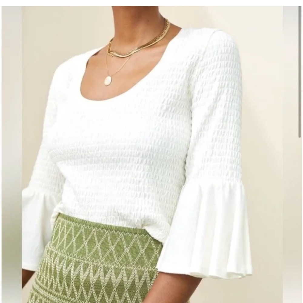 Anthropologie‎ Smocked Bell Sleeve Top